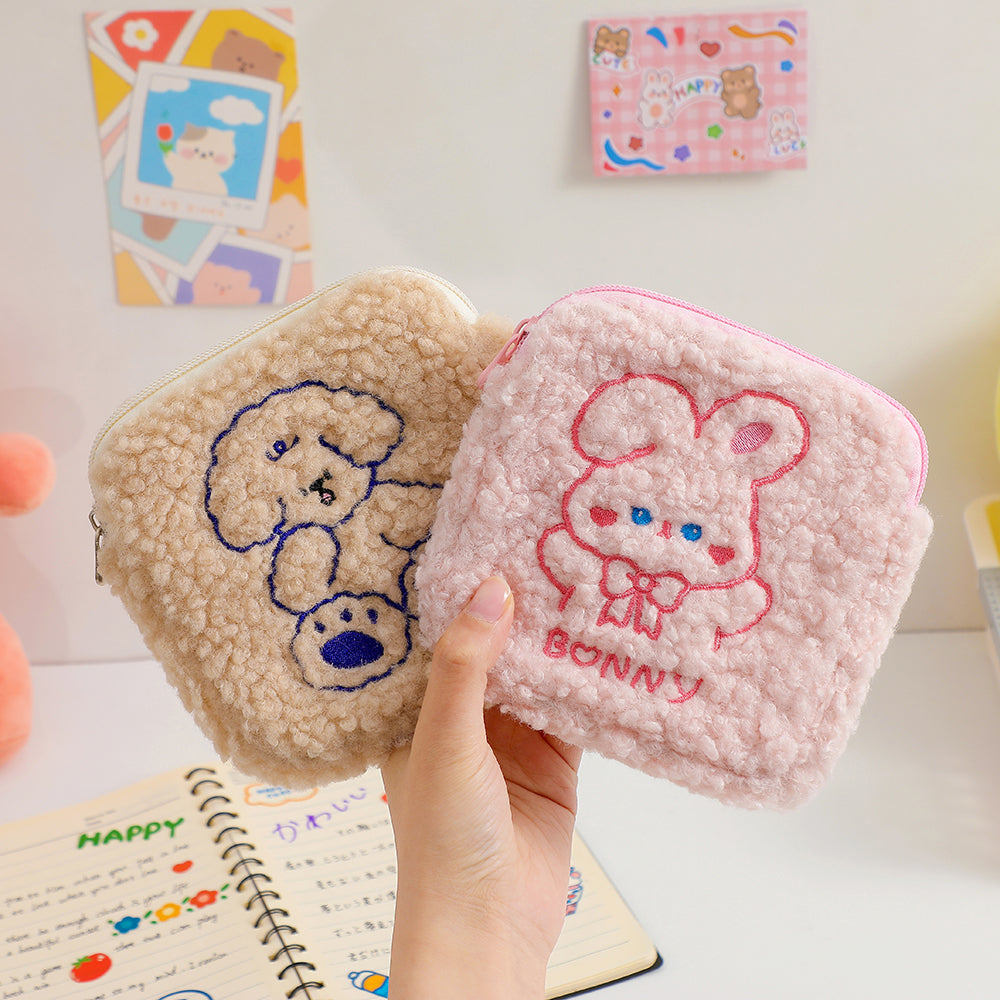 Girl Student Plush Cute Cartoon Cosmetic Storage Bags Purses Wallets