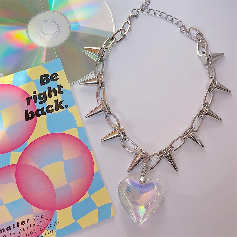 Harajuku Y2K Holographic Love Silver Thorn Necklace