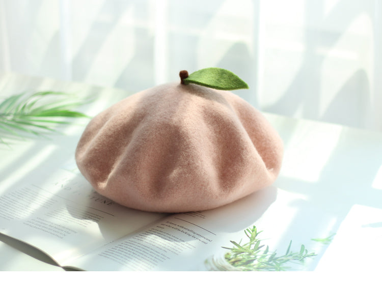 Cute Pink Peach Wool Beret Hat