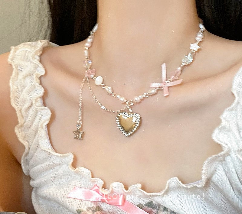 Run Away Princess Coquette Girl Heart Bow Ribbon Necklaces