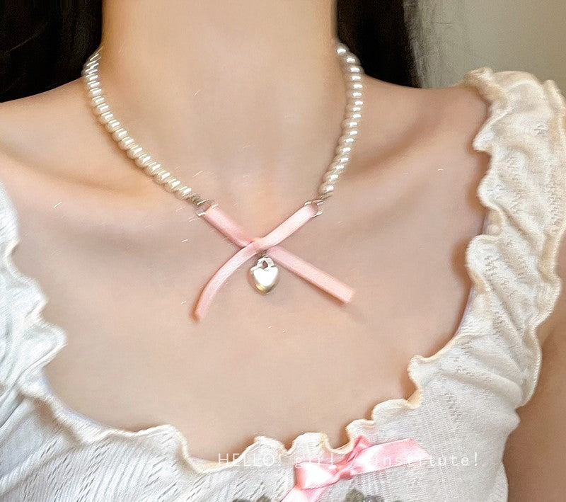 Run Away Princess Coquette Girl Heart Bow Ribbon Necklaces