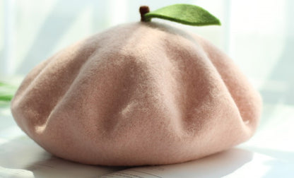 Cute Pink Peach Wool Beret Hat