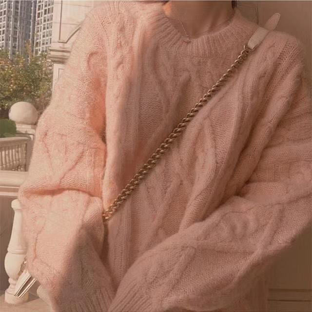 Japanese Velvet Gentle Sweet Woolen Women Girl Fashion Autumn Winter Loose Milk Yellow Cream Pink Loose Sweater