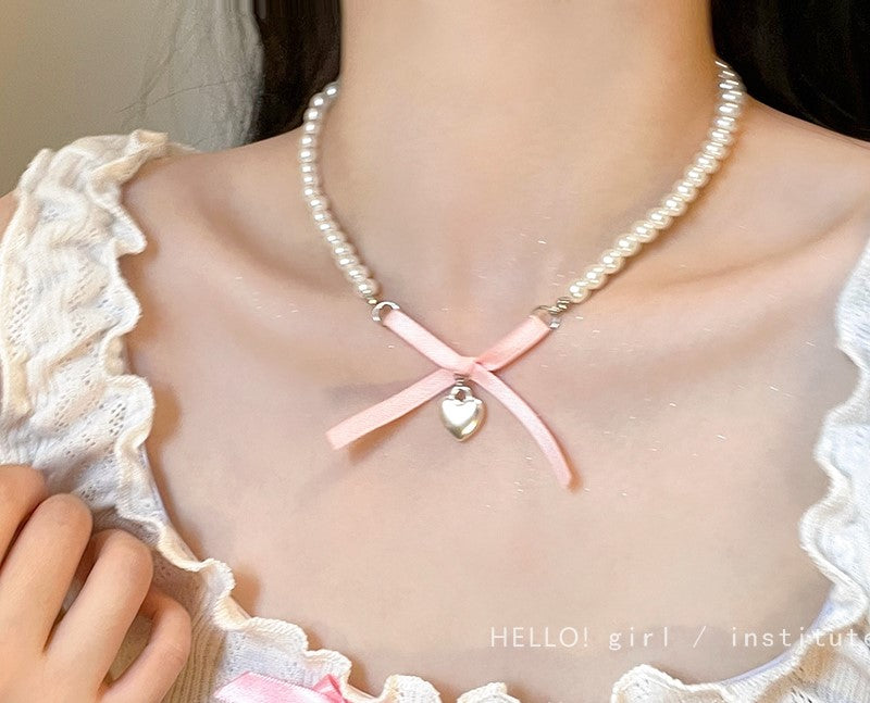 Run Away Princess Coquette Girl Heart Bow Ribbon Necklaces