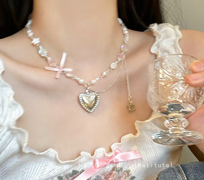 Run Away Princess Coquette Girl Heart Bow Ribbon Necklaces