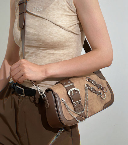 Retro Grunge Industrial Brown Leather Strap Shoulder Bag