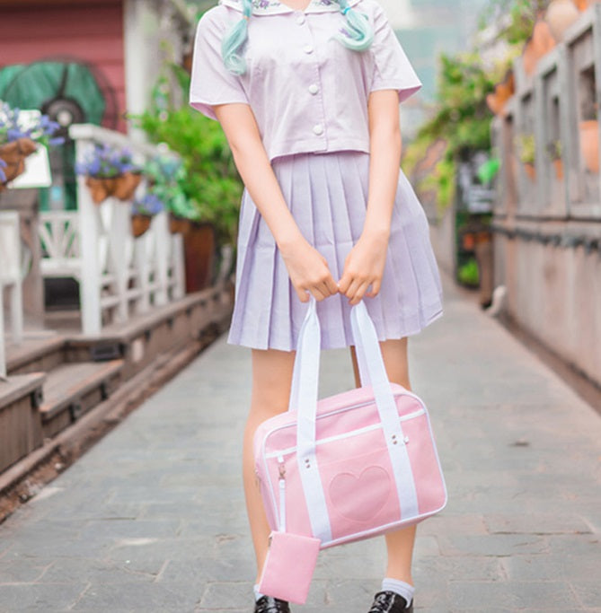 Heart Shoulder Student Pink Blue Purple Stripe Bag