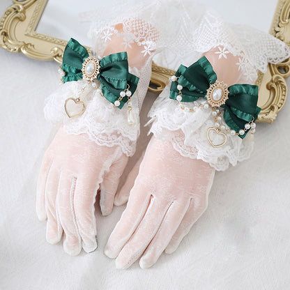 Elegant Pretty Lace Bow Diamond Gemstone Gloves