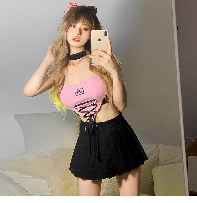 Sexy Hot Girl Summer Black Pink Heart Love Tank Tops