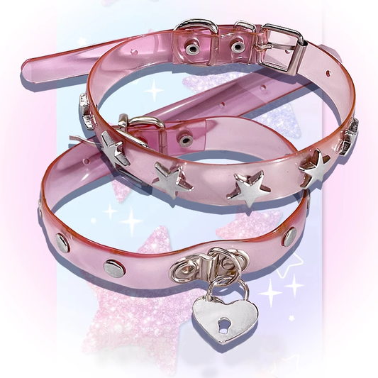 Pink Silicone Star & Love Heart Lock Y2K Hot Girl Choker Necklaces