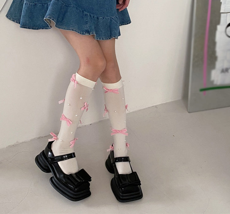 Japanese Sexy Bow Transparent Tights Stockings Socks