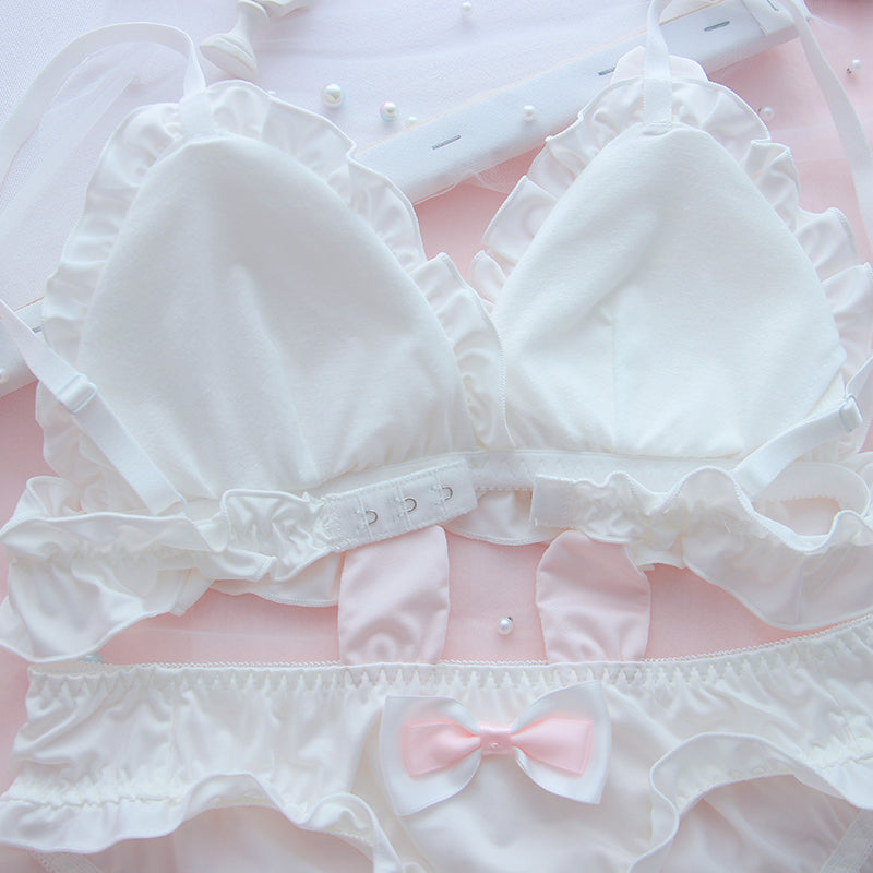 Rabbit Bunny Bow Lace Girl Sweet Japanese Student Bra Set White Pink Panties Underwear Lingerie Lingerie