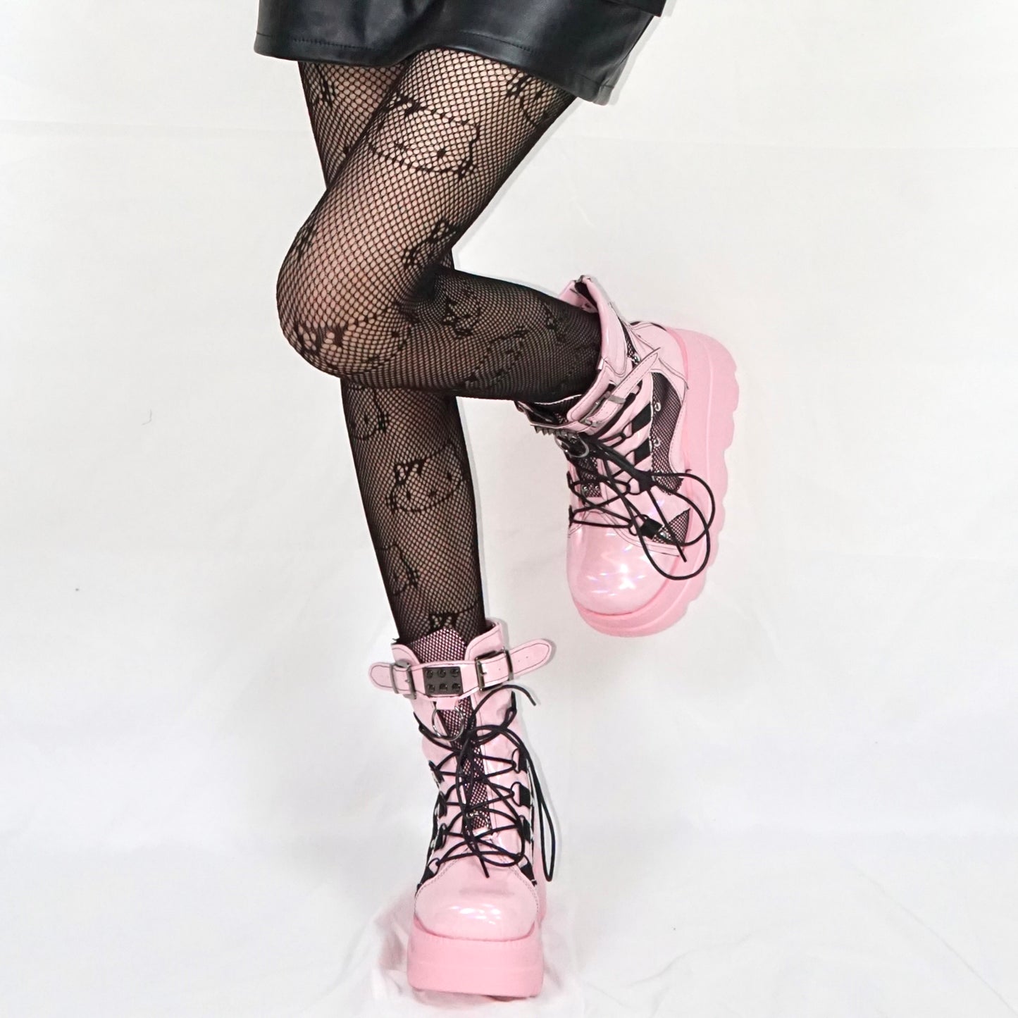 Sexy Cool Chic Women Black Pink Lace Wedge Plantform Boots
