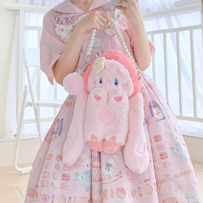Princess Doll Cute Girl Student Rabbit Bunny Peach Fruit Hood Plush Doll Fluff Shoulder Bag