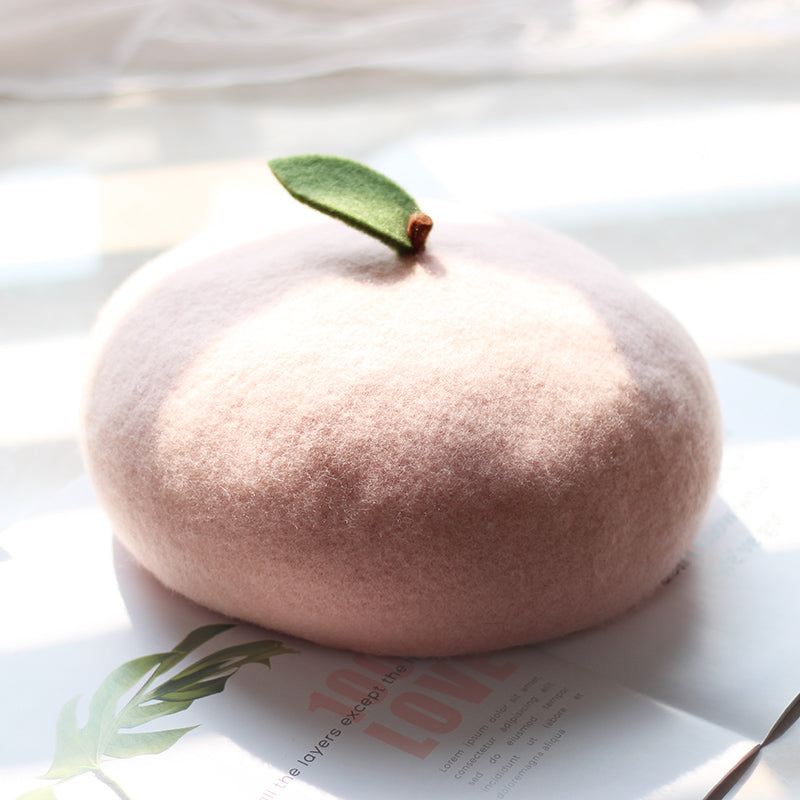 Cute Pink Peach Wool Beret Hat