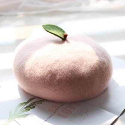 Cute Pink Peach Wool Beret Hat