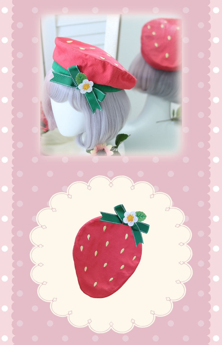 Spicy Donuts Japanese Cute Red Strawberry Fruit Beret Hat