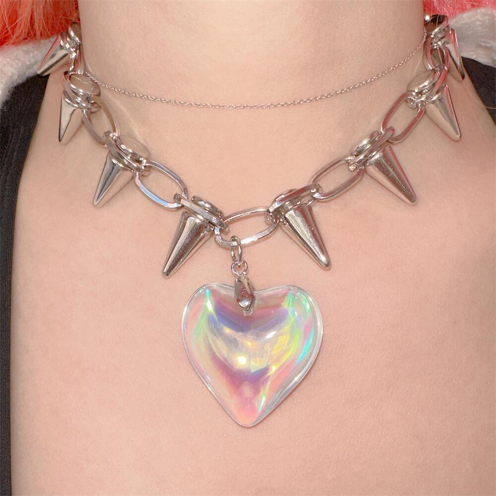 Harajuku Y2K Holographic Love Silver Thorn Necklace