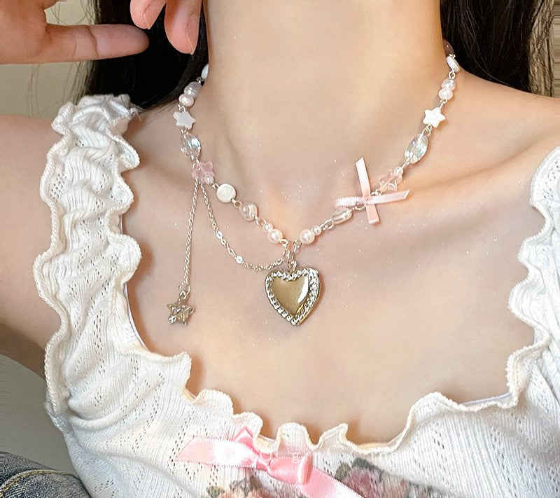 Run Away Princess Coquette Girl Heart Bow Ribbon Necklaces