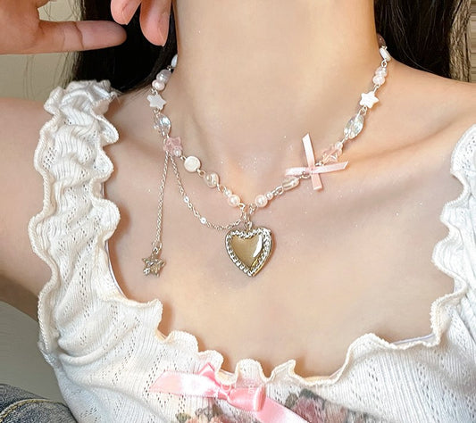 Run Away Princess Coquette Girl Heart Bow Ribbon Necklaces