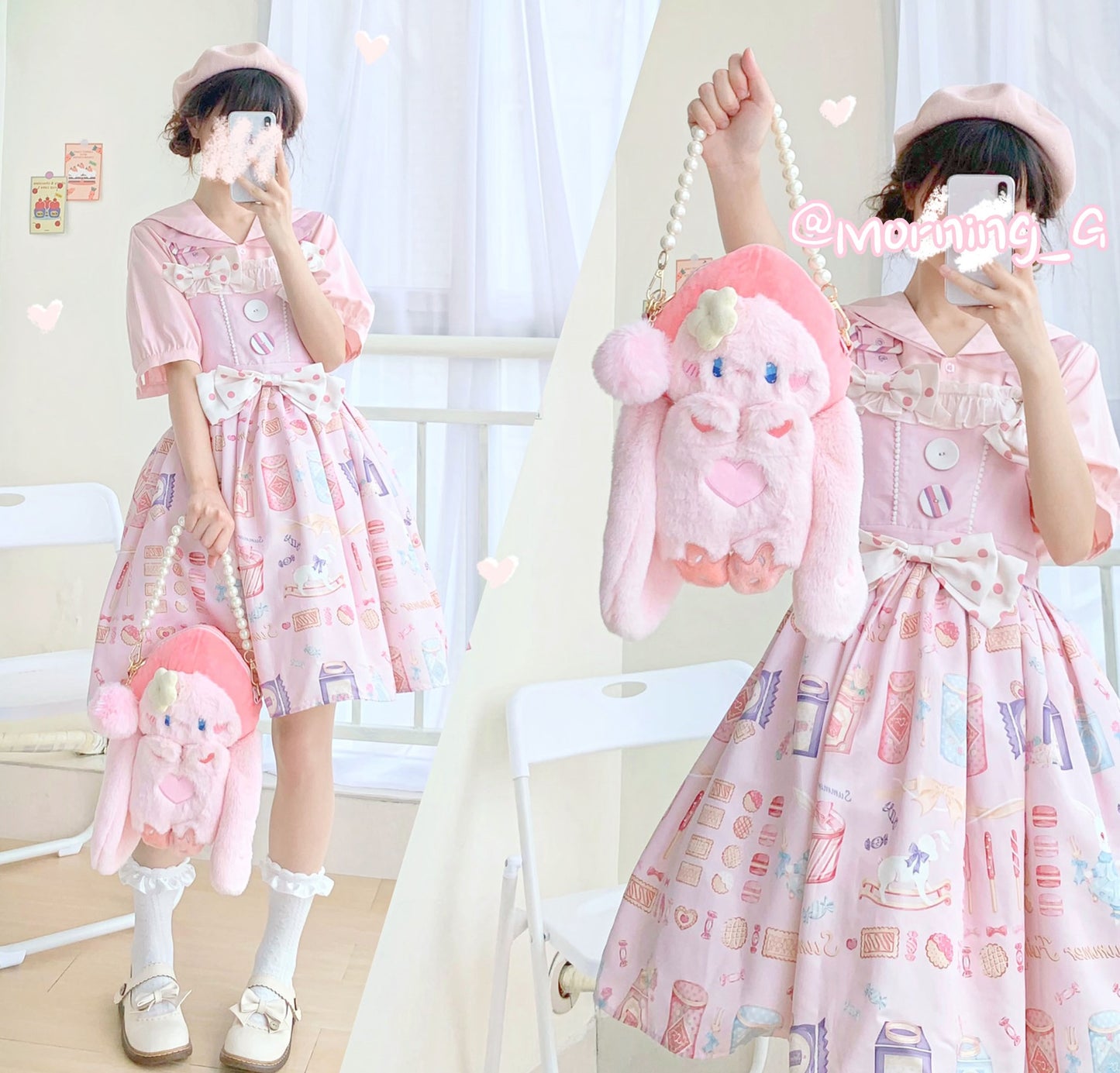 Princess Doll Cute Girl Student Rabbit Bunny Peach Fruit Hood Plush Doll Fluff Shoulder Bag